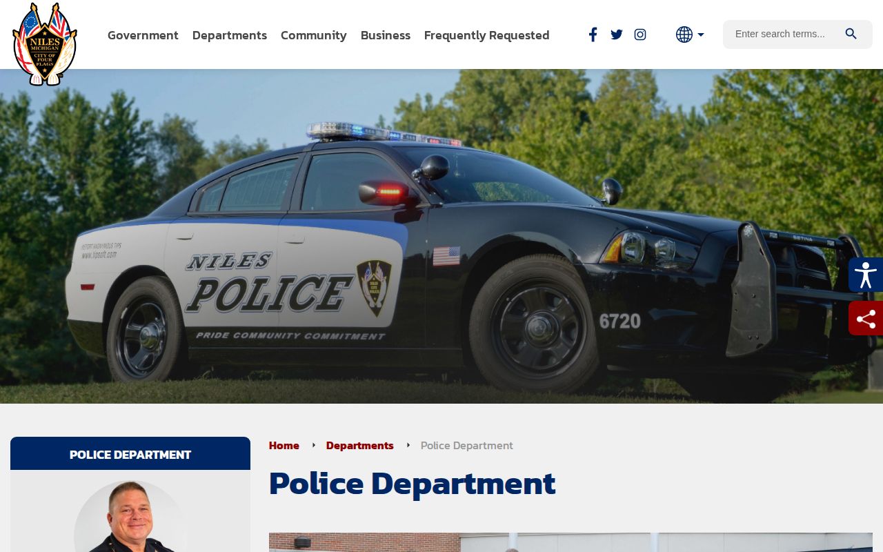 Niles Police Department contact page for arrest records