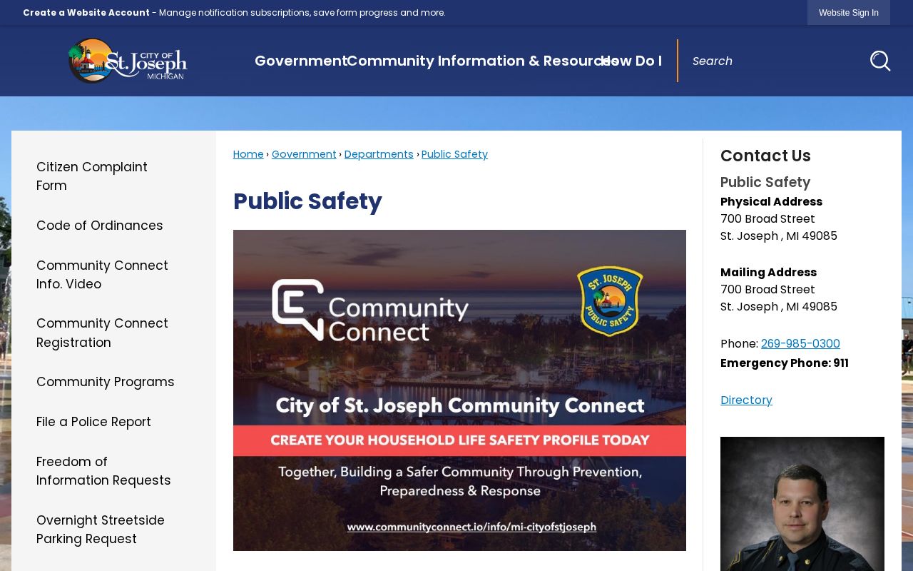 St. Joseph Public Safety arrest records contact page